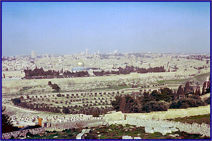 The eastern wall of Jerusalem with the Eastern of Golden Gate in the right center of the photo